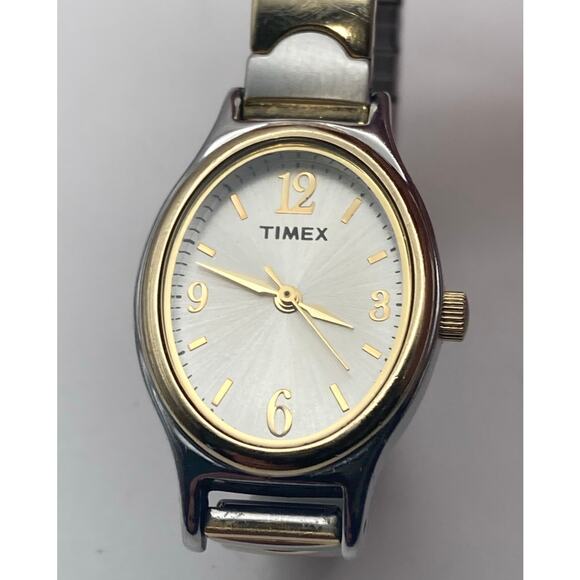 Timex Women's Watch 21mm Gold Silver Tones Expandable Band - New Battery - Picture 3 of 7